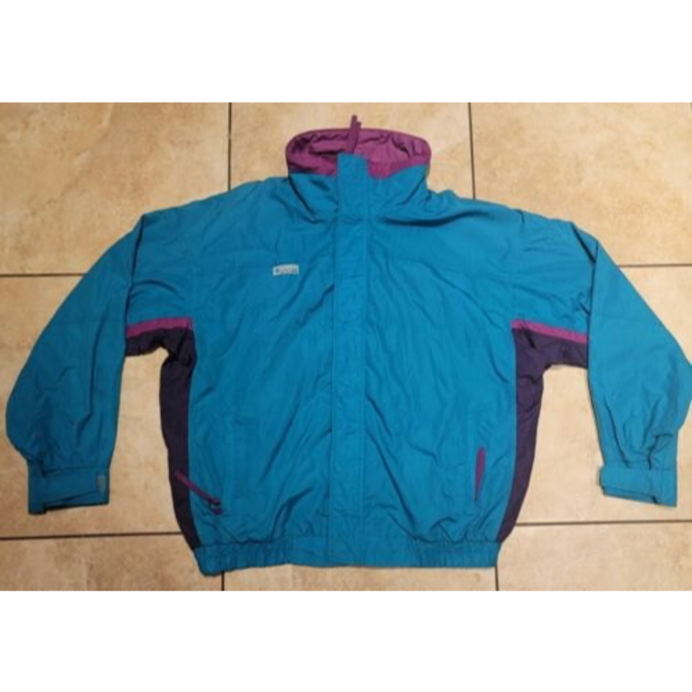 Vintage Colombia Neon "Bugaboo" Radial Sleeve Ski Jacket Teal Purple Sz XL